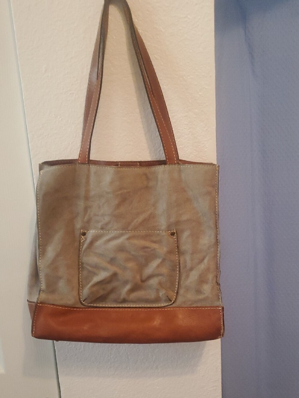 Patricia Nash Olive Green and Brown Leather Needlepoint Floral Tote - Picture 2 of 14